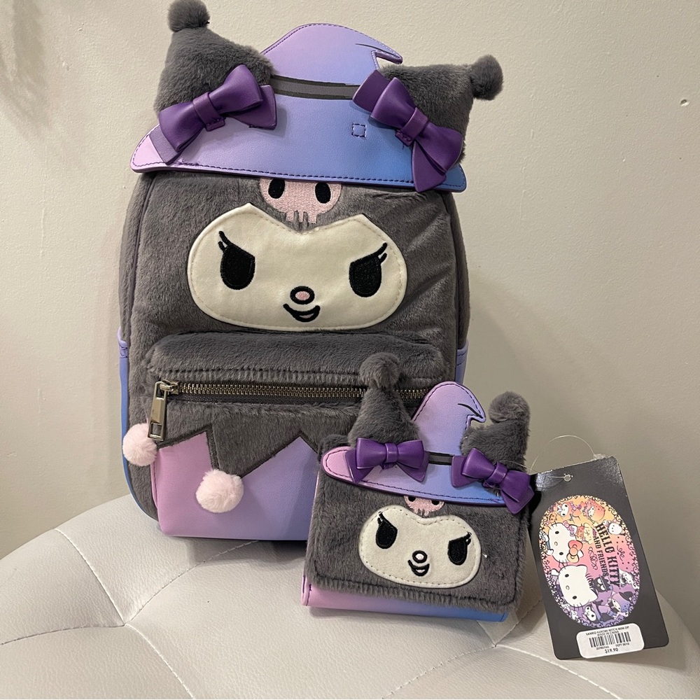 Kuromi witch plush cosplay mini backpack and wallet